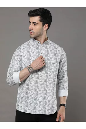 Bushirt Geometric Printed Mandarin Collar Cotton Kurta