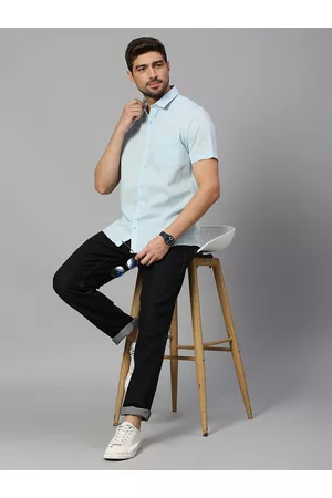 Mast & Harbour Blue Classic Slim Fit Cotton Linen Casual Shirt