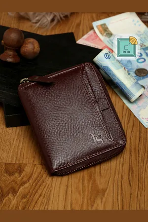 LOUIS STITCH Men Maroon Saffiano Leather Two fold Zipper Wallet Purse