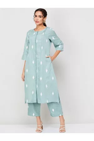 Lifestyle Women Kurta and Palazzo - Women Blue Ethnic Motifs Printed Regular Linen Kurta with Palazzos