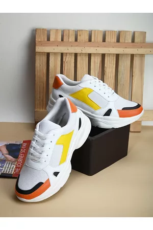 Roadster Women Casual sneakers - Women White & Yellow Colourblocked Light Weight Casual Sneakers