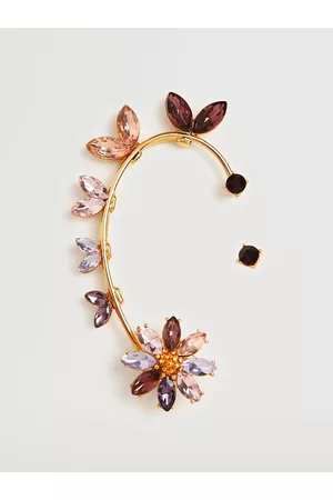 MANGO Body Accessories - Gold-Toned & Maroon Stone Studded Floral Ear Cuff
