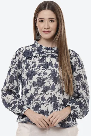 Rangriti Women Navy Blue Floral Print Top