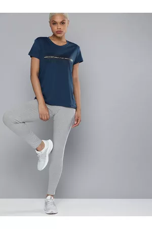 HRX Women Sports T-shirts - Training Women Estate Blue Rapid-Dry Typography T-shirt
