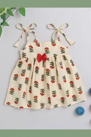 MANY FROCKS & Girls Floral Printed Satin Empire Dress