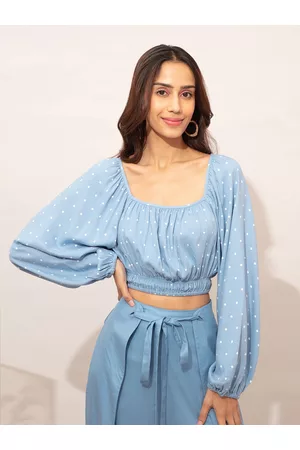 20Dresses Blue Polka Dot Square Crop Top