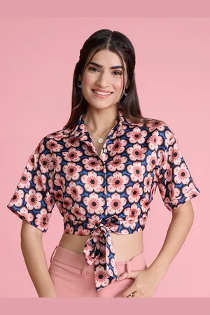 20Dresses Pink & Blue Floral Printed Waist Tie-Up Casual Shirt