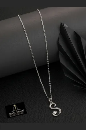 JEWEL WORLD Silver-Plated S Letter Stone Studded Necklace
