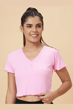 Globus Pink V-Neck Ribbed Crop Top