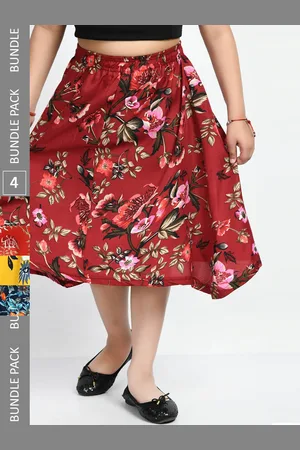 IndiWeaves Girls Pack Of 4 Floral Printed Skirts