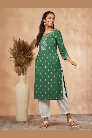 IMARA Ethnic Motifs Printed Cotton Straight Kurta