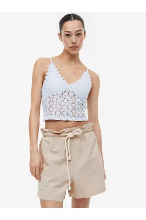 H&M Women Linen-Blend Paper Bag Shorts
