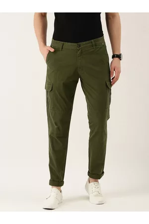 IVOC Men Olive Slim Fit Pure Cotton Cargos Trousers