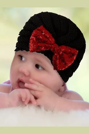 Baby Moo Girls Black & Red Beanie