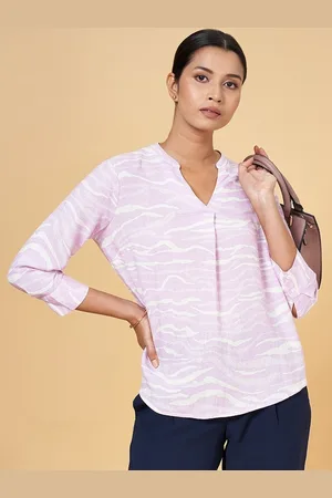 Pantaloons Abstract Printed Mandarin Collar Regular Top