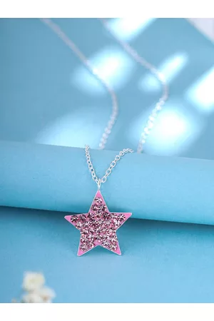 Yellow Chimes Girls 925 Sterling Silver Crystal-Studded Star-Shaped Pendant