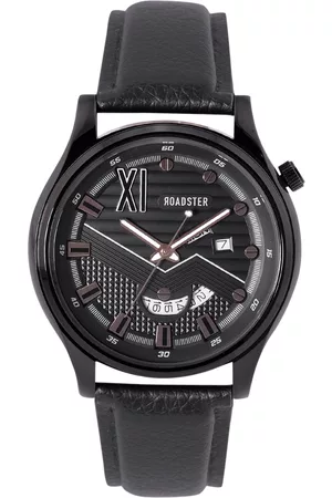 Roadster Men Watches - Men Black Brass Embellished Dial & Black Leather Straps Analogue Watch