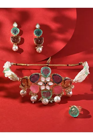 Zaveri Pearls Gold-Plated Stone-Studded & Beaded Multistrand Jewellery Set