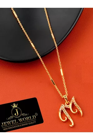 JEWEL WORLD Gold-Plated M Letter Stone Studded Necklace