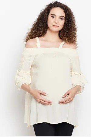 Oxolloxo Women Beige Solid Maternity Tunic