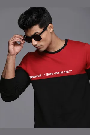 WROGN Men Red & Black Colourblocked Slim Fit Sweatshirt