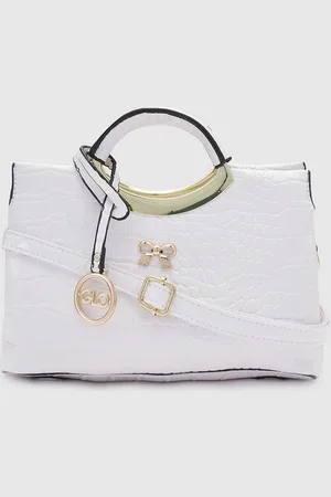 Globus White Shopper Textured Handheld Bag with Tasselled