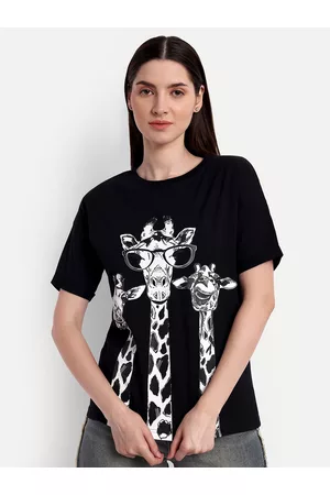 iki chic Women Black Printed T-shirt