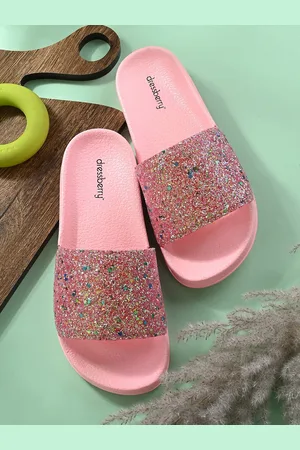 DressBerry Women Pink And Green Embellished Sliders