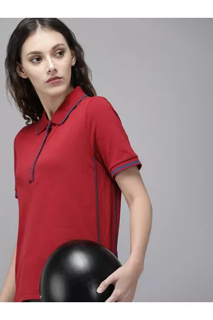 Roadster Women Short Sleeve - Women Red Solid Contrast Piping Polo Collar T-shirt