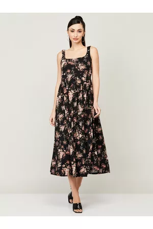 Lifestyle Printed Dresses - Floral Printed Sleeveless Fit & Flare Midi Dress