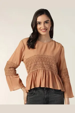 BEATNIK Bell Sleeves Lace Inserted A-Line Top
