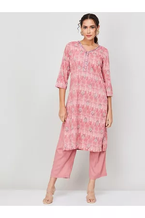 Lifestyle Women Printed Trousers - Women Pink Ethnic Motifs Printed Regular Kurta with Trousers
