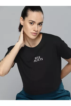 HRX T-shirts - Brand Logo Printed Drop-Shoulder Sleeves T-shirt
