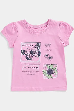 Mothercare Girls Typography Printed Knitted Pure Cotton T-shirt