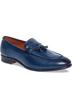 MUTAQINOTI Men Blue Patent Leather Loafers