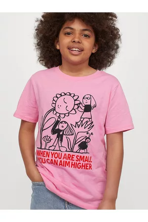 H&M HM Girls Pink Printed Pure Cotton T-shirt