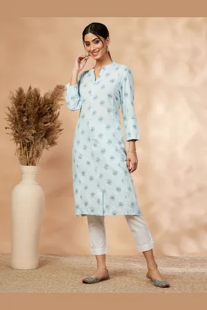 IMARA Ethnic Motifs Printed Mandarin Collar Kurta