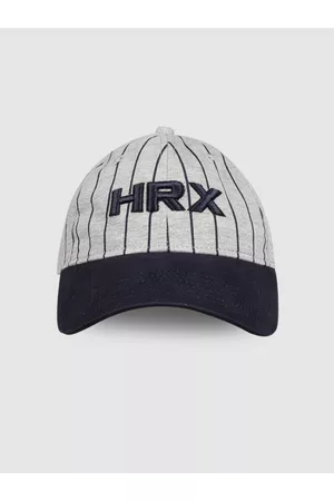 HRX Varsity Caps - Unisex Grey & Navy Blue Striped Baseball Cap