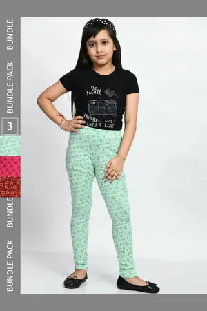 BAESD Girls Pack Of 3 Printed Super Soft Pure Cotton Churidar-Length Leggings