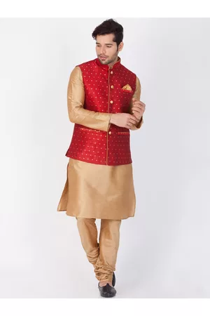 Vera Mont Women Ethnic Waistcoats - Mandarin Collar Regular Kurta With Churidar & Nehru Jacket