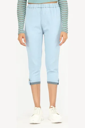 AngelFab Women Regular Fit Cotton Denim Capris