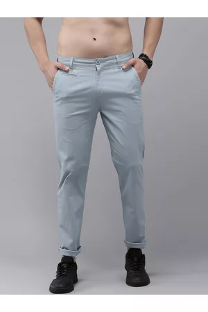 Roadster Men Slim Trousers - The Lifestyle Co. Men Flat Front Mid Rise Slim Fit Trousers