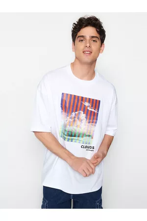 Trendyol T-shirts - Graphic Printed Drop Shoulder Sleeves Pure Cotton T-Shirt