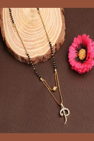 JEWEL WORLD Gold-Plated Stone Studded & Beaded Mangalsutra
