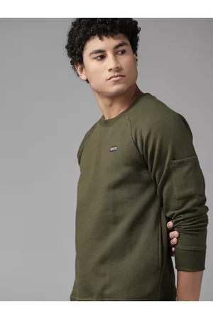 Roadster Men Sweatshirts - The Lifestyle Co. Men Olive Green Solid Raglan Sleeves Sweatshirt