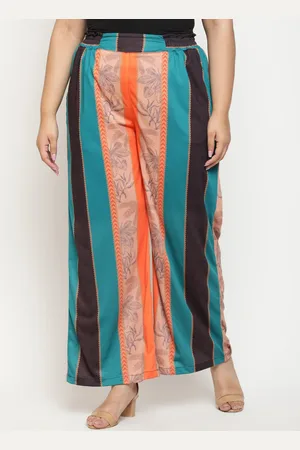 Amydus Women Plus Size Striped High-Rise Pleated Parallel Trousers