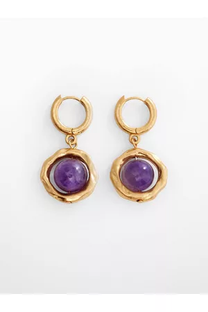 MANGO Women Gold earrings - Stone Studded Circular Drop Earrings