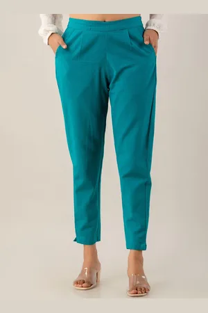 Kohsh Women Pure Cotton Pleated Cigarette Trousers