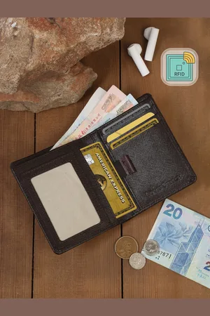 LOUIS STITCH Mens Brown Bifold Saffiano Leather RFID Protected Wallet Purse