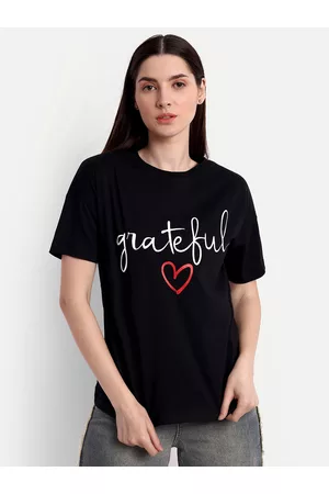 iki chic Women Black Typography Printed T-shirt